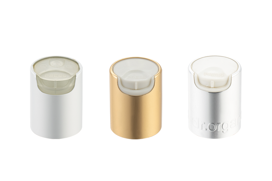 Aluminium-plast 28/415 Disk Topphette, trykk topphette, skivpresshette for lotion flaske